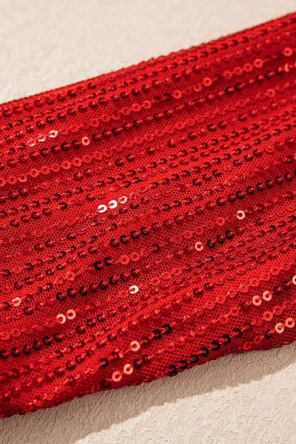 Festive Racing Red Sequin Sleeve Turtleneck Christmas Sweater - Love Salve 