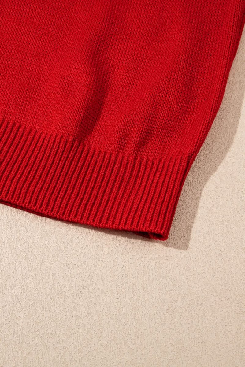 Festive Racing Red Sequin Sleeve Turtleneck Christmas Sweater - Love Salve 