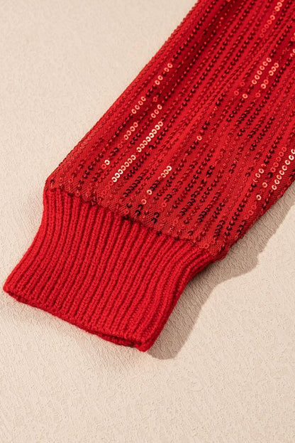 Festive Racing Red Sequin Sleeve Turtleneck Christmas Sweater - Love Salve 