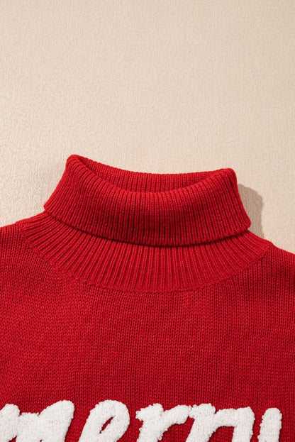 Festive Racing Red Sequin Sleeve Turtleneck Christmas Sweater - Love Salve 