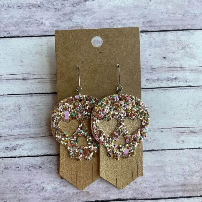 Sequin Skull Dangle PU Leather Earrings