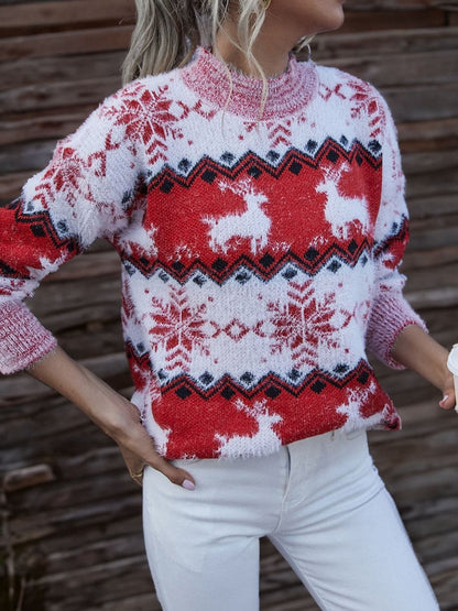 Reindeer & Snowflake Round Neck Sweater.