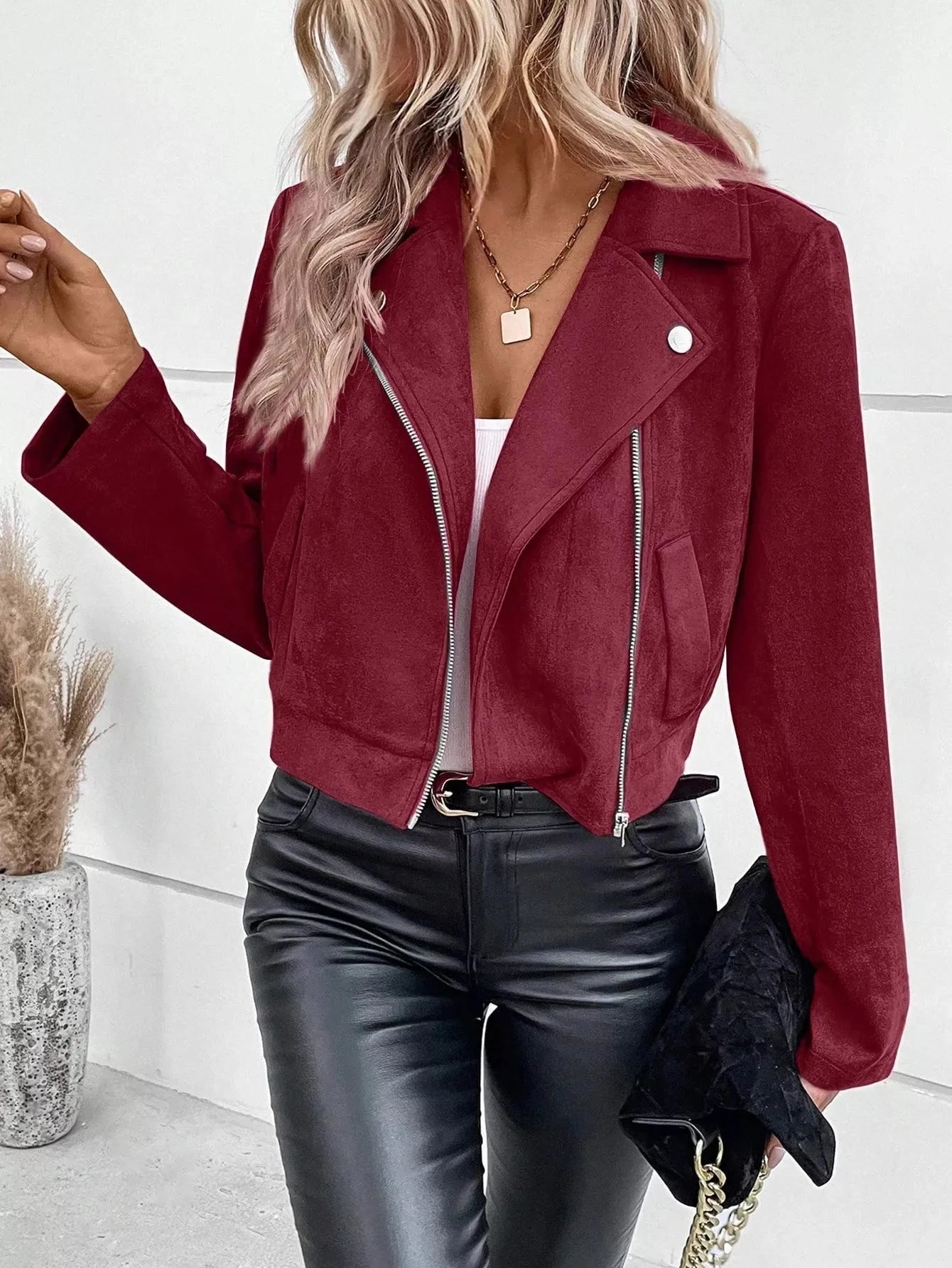 Suede Moto Jacket with Zip Detail Coco’s Tee Boutique