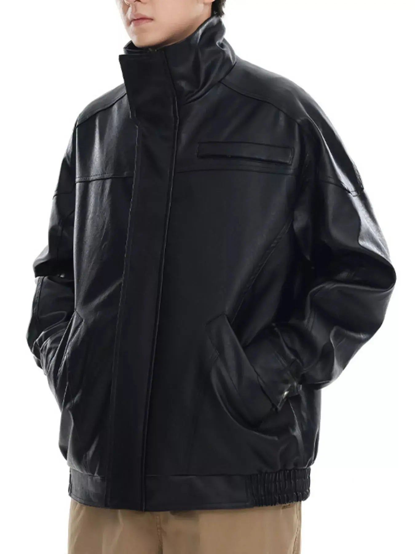 Men's Plus Size Stand Collar Leather Jacket Simply Love