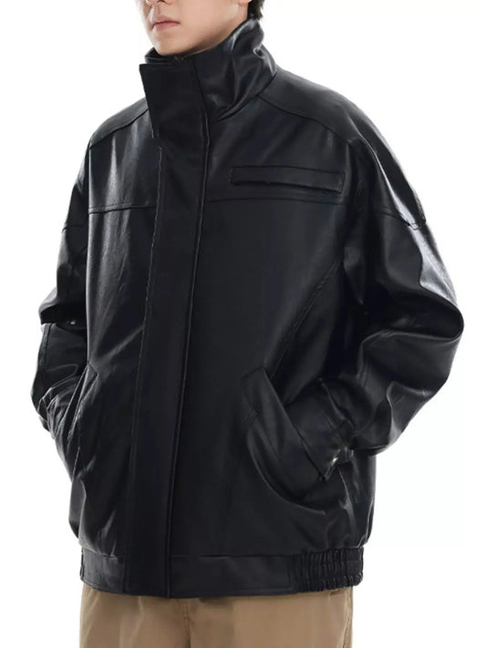 Men's Plus Size Stand Collar Leather Jacket Simply Love