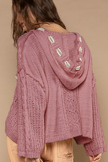 Cozy cable knit hooded chenille pullover sweater