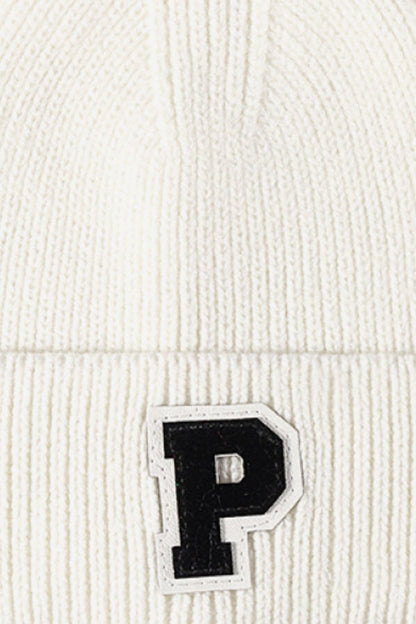 Letter Patch Cuffed Knit Beanie.