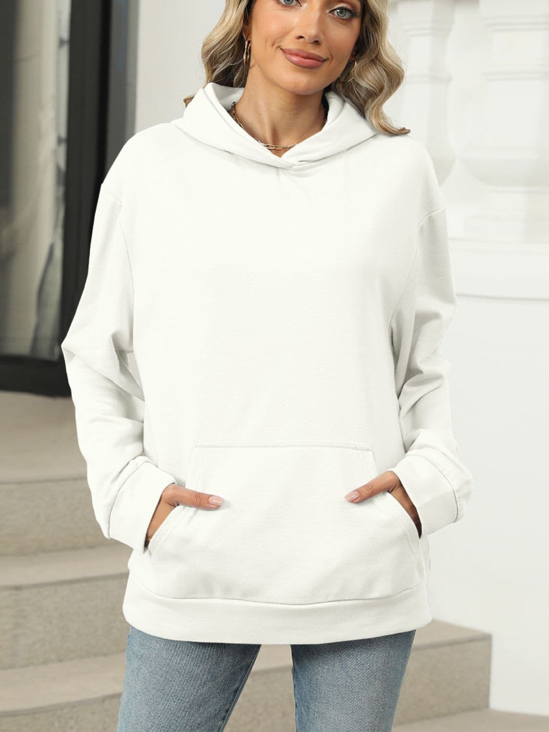 Sheer pocketed long sleeve hoodie with a cozy fit