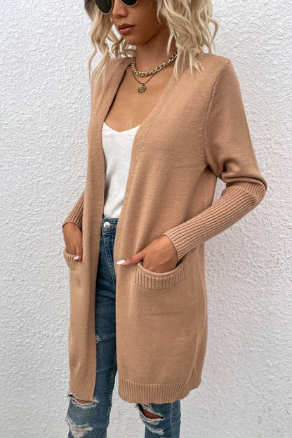 Open Front Long Sleeve Cardigan with Pockets.