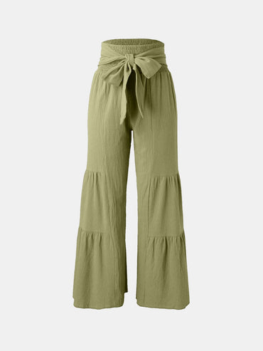 Tied Ruched Wide Leg Pants.