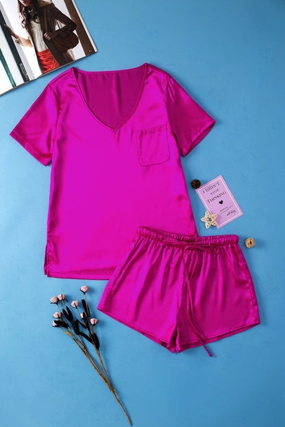 V-Neck Short Sleeve Top and Shorts Set.