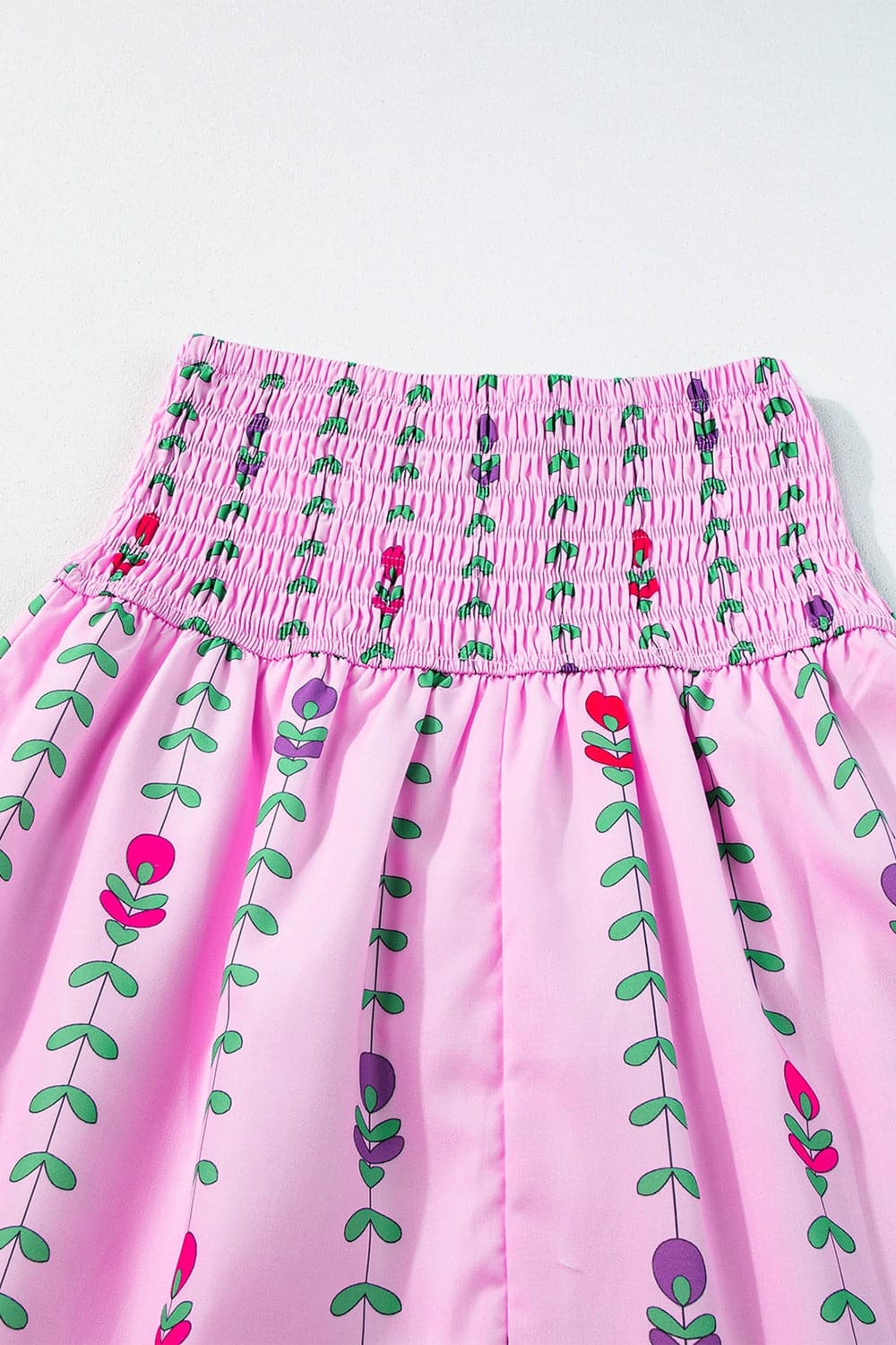 Smocked Printed High Waist Skirt.