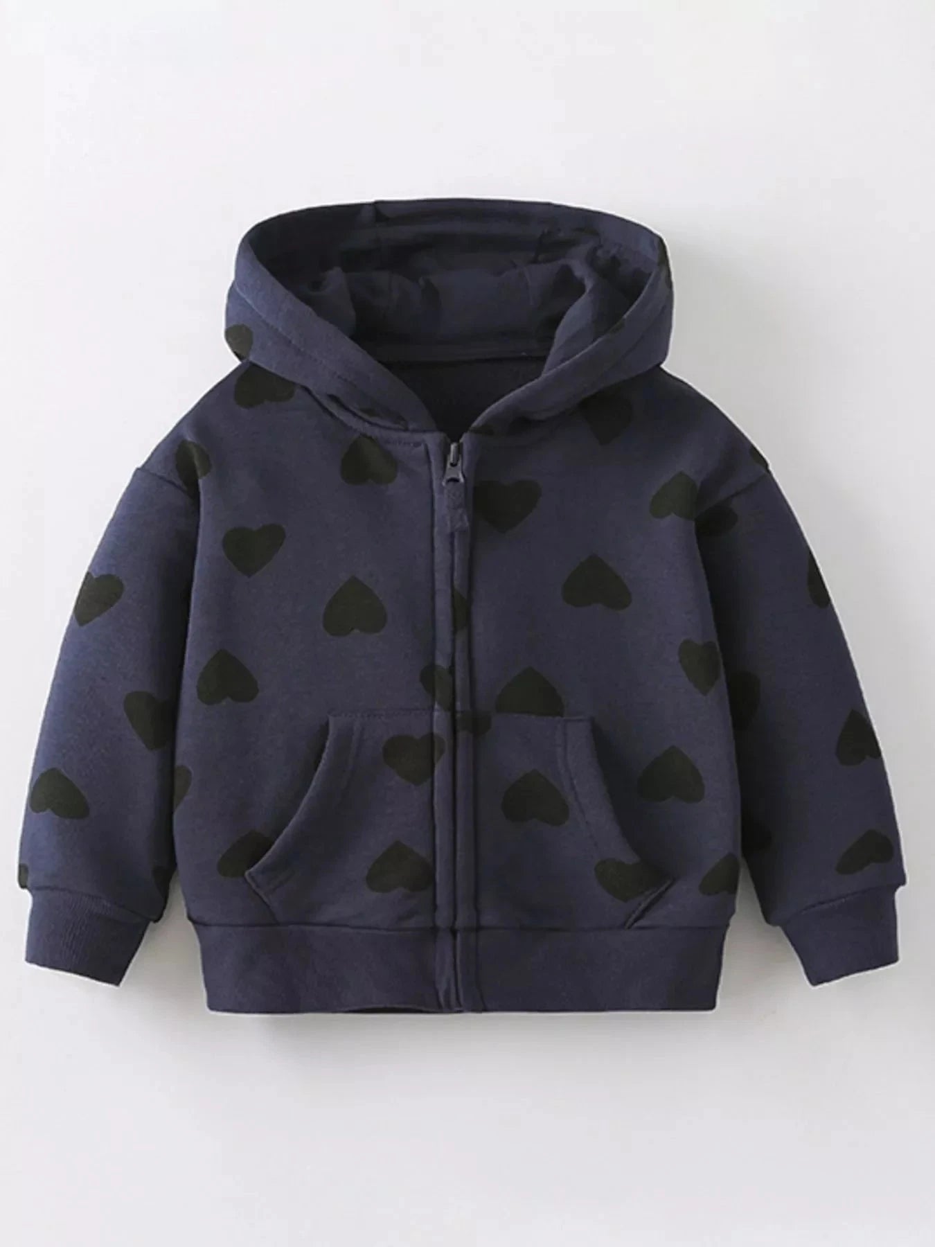 Children's Heart Print Zip-Up Hooded Outerwear Simply Love