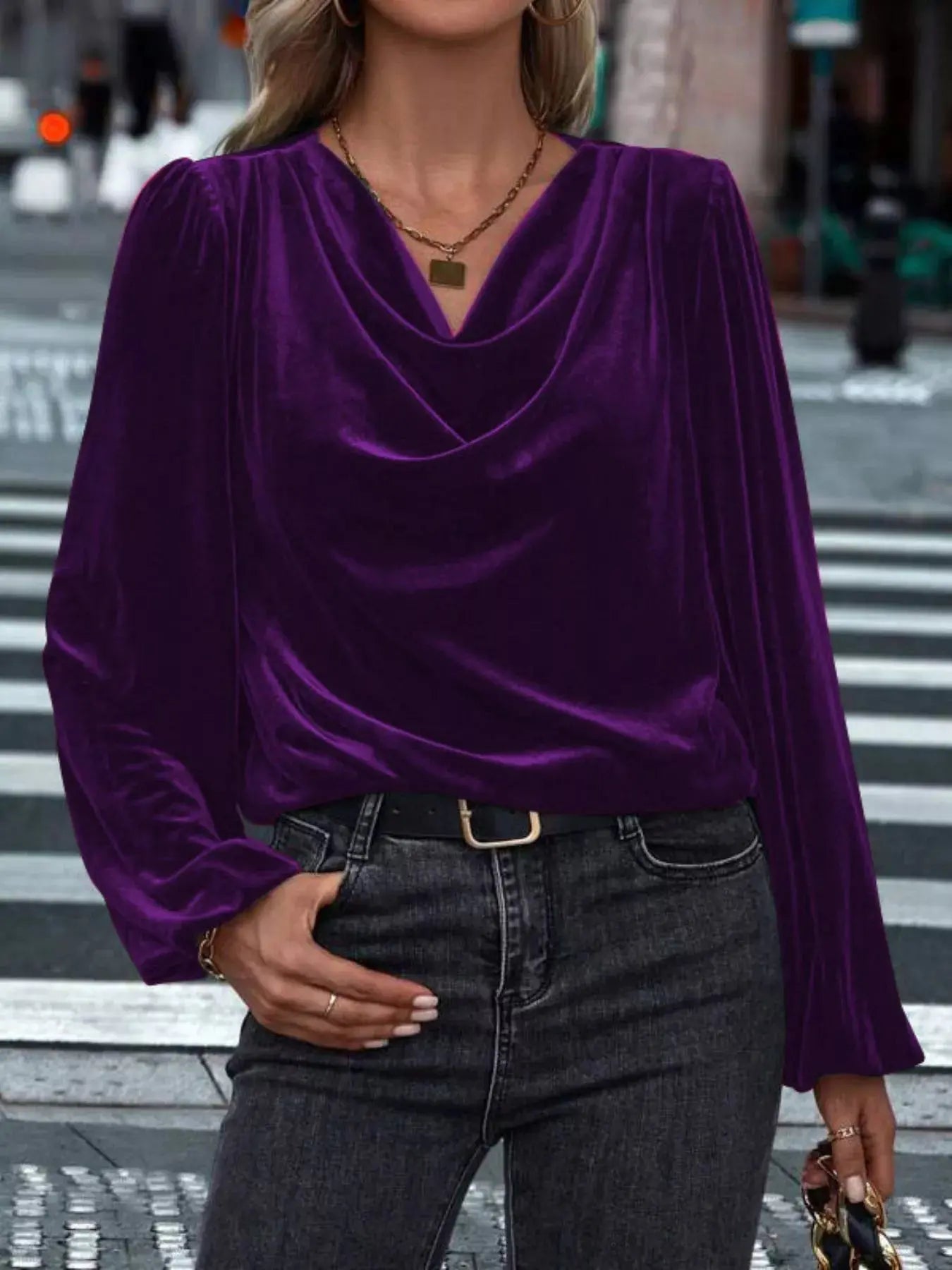 Full Size Velvet Cowl Neck Blouse Plus Size Simply Love