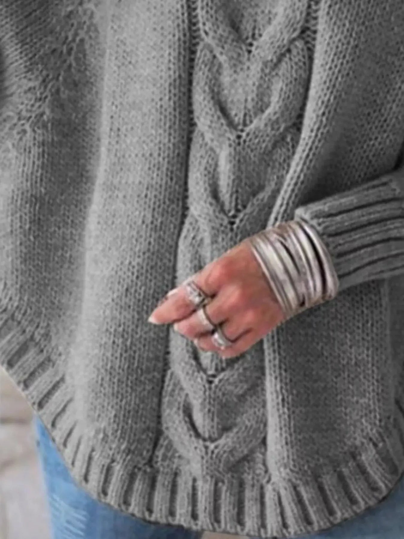 Full Size Cable-Knit Long Sleeve Sweater Plus Size Simply Love