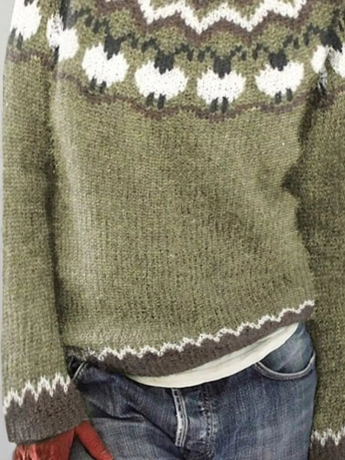 Full Size Vintage Patterned Round Neck Sweater Plus Size Simply Love