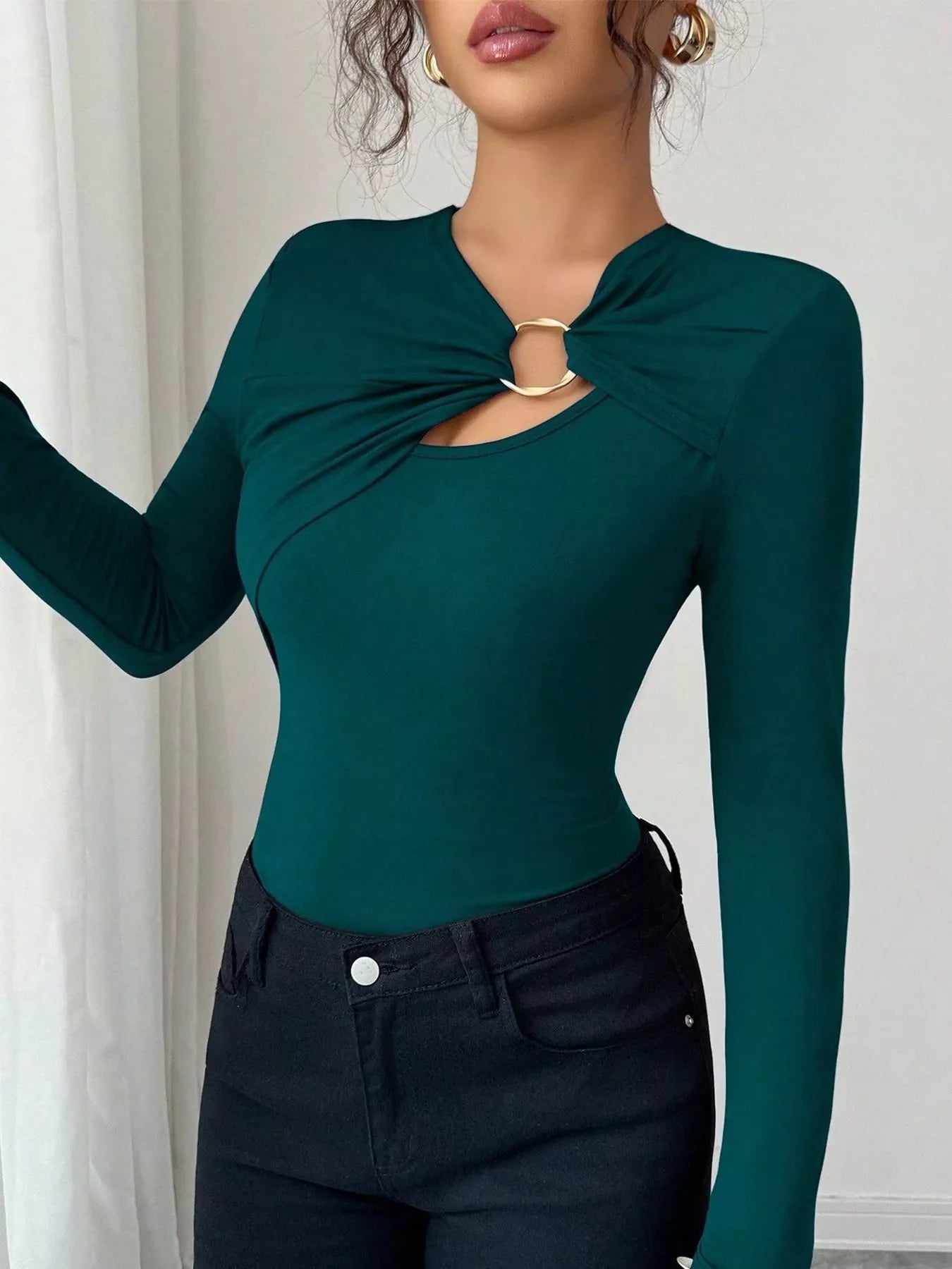 Twist Front Ring Detail Long Sleeve T-Shirt Simply Love
