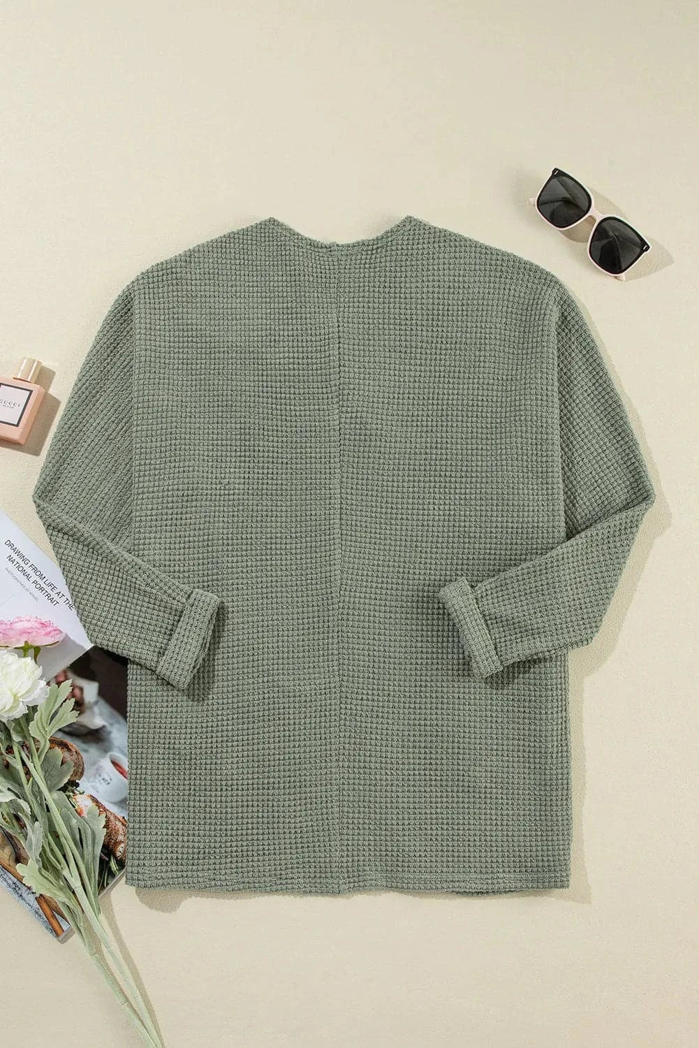 Waffle-Knit Open Front Long Sleeve Cover Up.