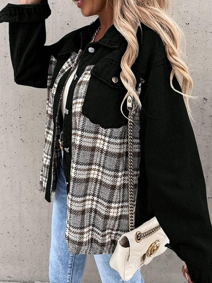 Plaid Button Up Dropped Shoulder Jacket.