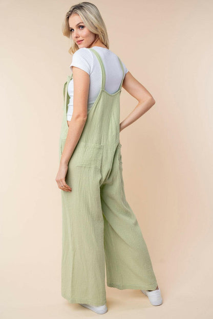 White Birch Texture Sleeveless Wide Leg Jumpsuit.