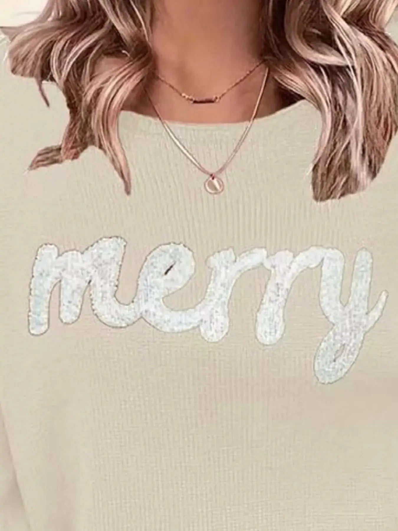 Merry Round Neck Dropped Shoulder Christmas Sweater Simply Love