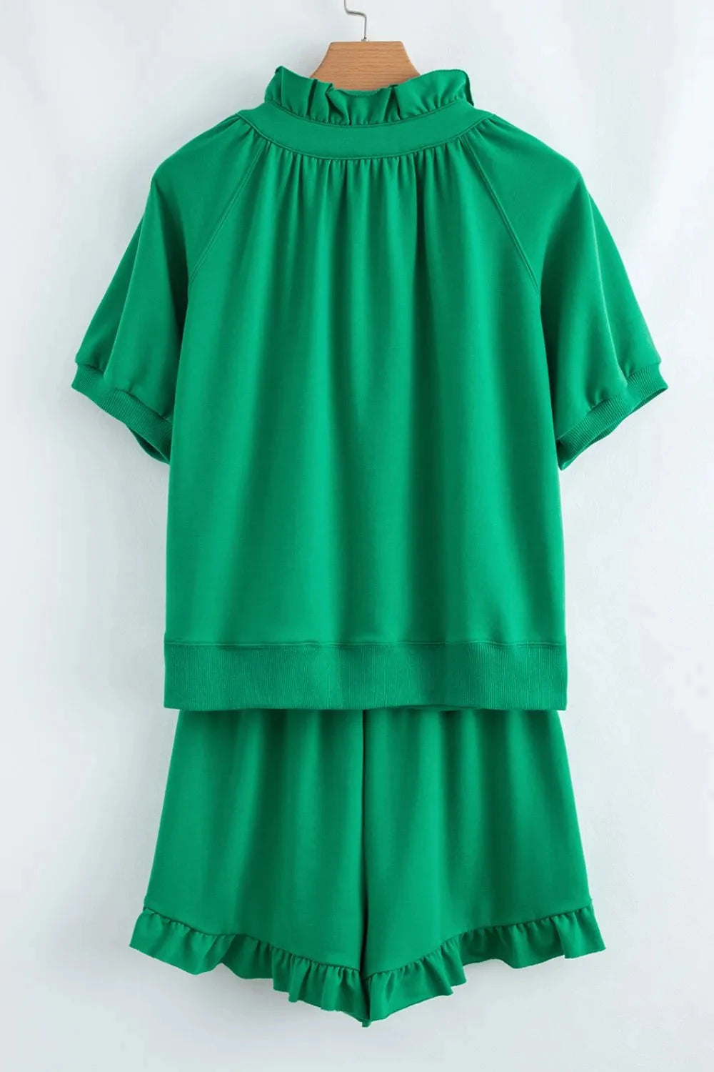 Frill Zip Front Puff Sleeve Top and Skort Set Simply Love