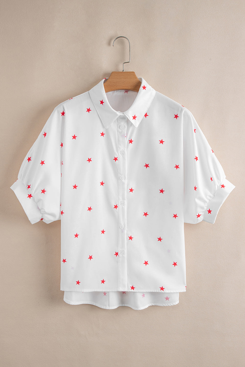 White Little Stars Printed Loose Half Sleeve Shirt for Women