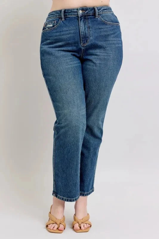 Judy Blue Full Size High Waisted Rigid Magic Non-destroy Straight Leg Jeans Plus Size Coco’s Tee Boutique