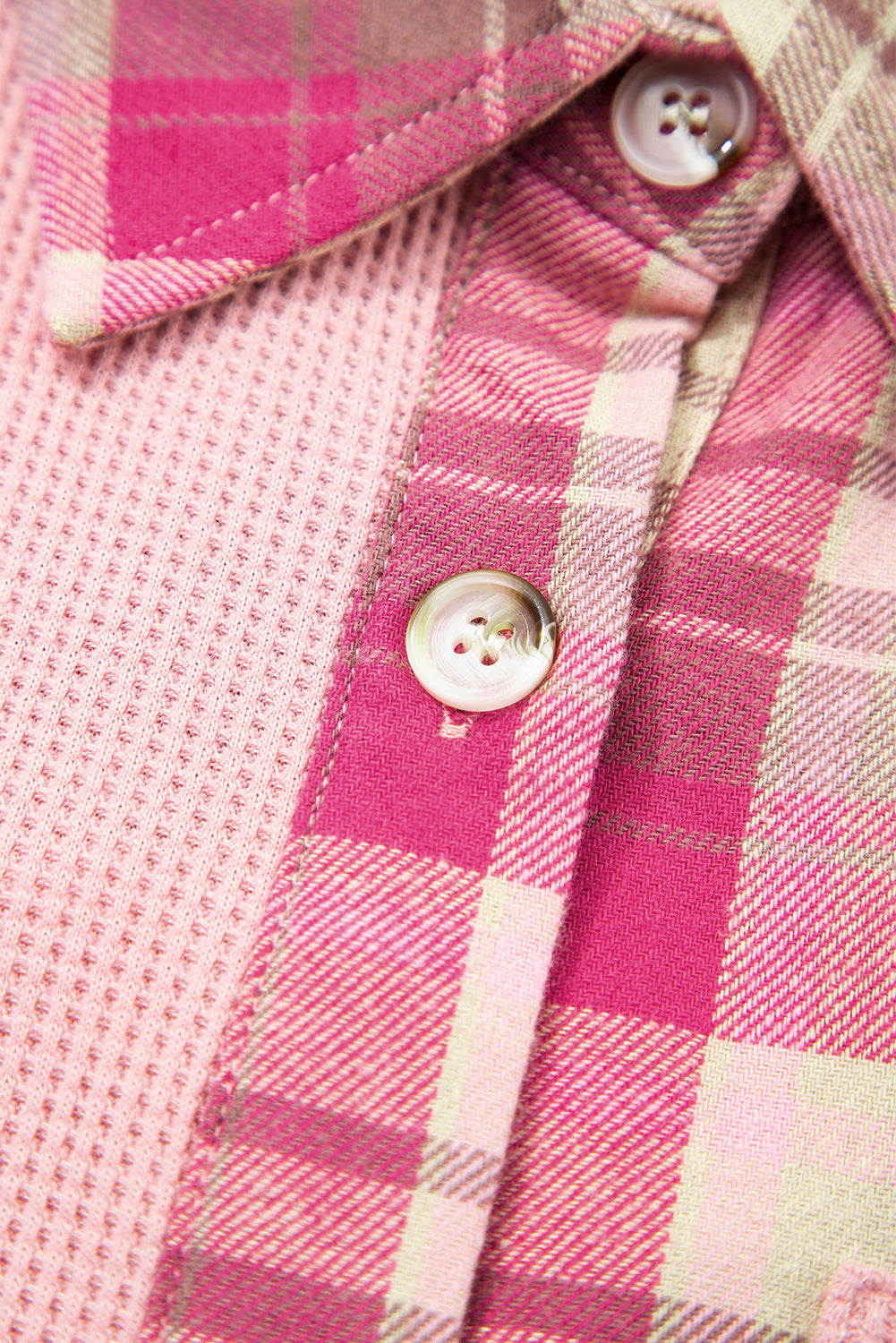 Pink Waffle Patch Pocket Plaid Patchwork Plus Size Shirt Dear-Lover Dropshipping