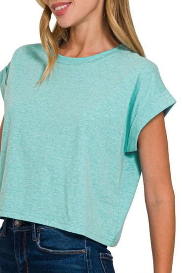 Zenana Rolled Sleeve Crop T-Shirt - Love Salve 