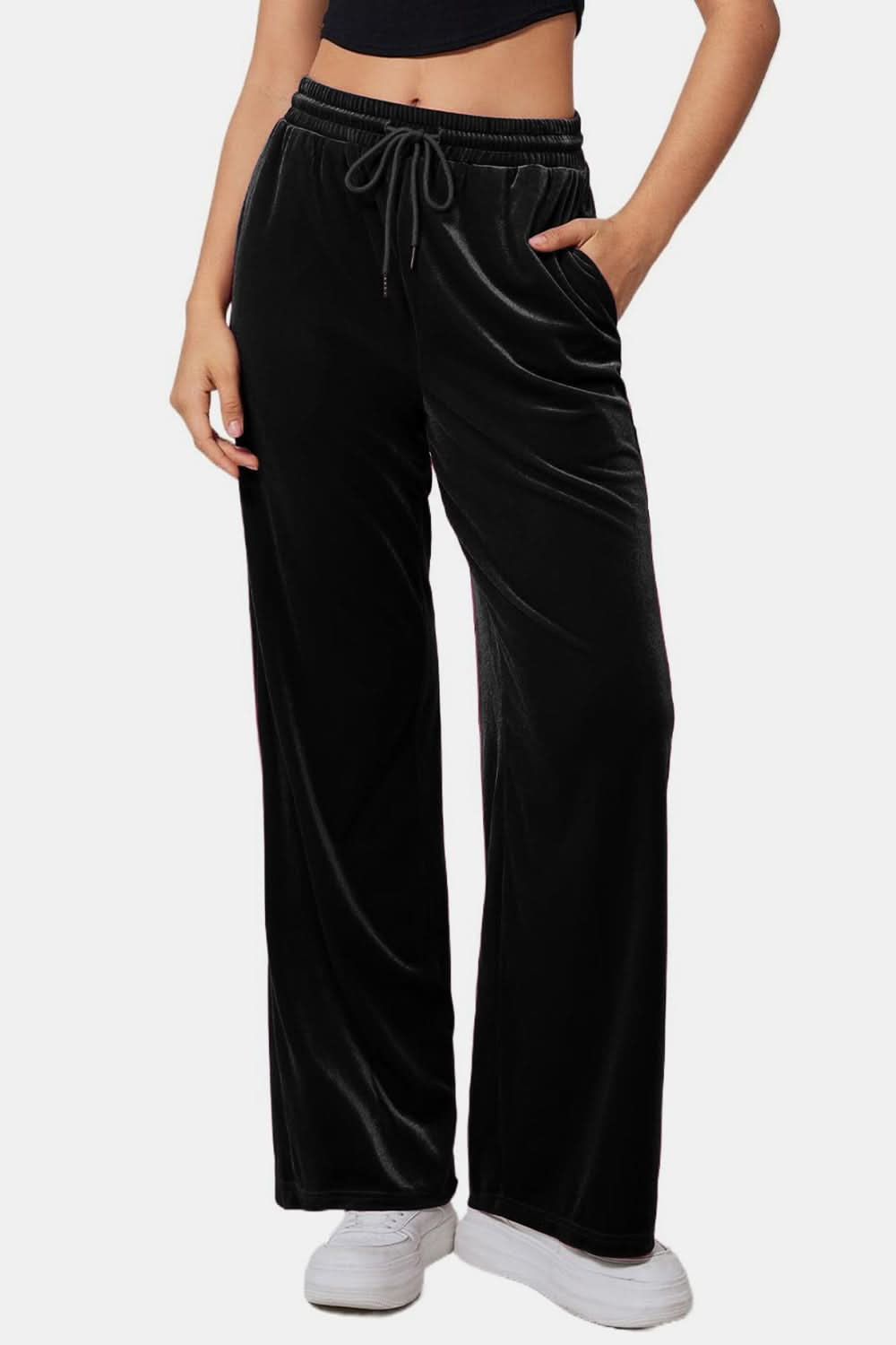 Elastic Waist Straight Leg Pants with Drawstring Closure