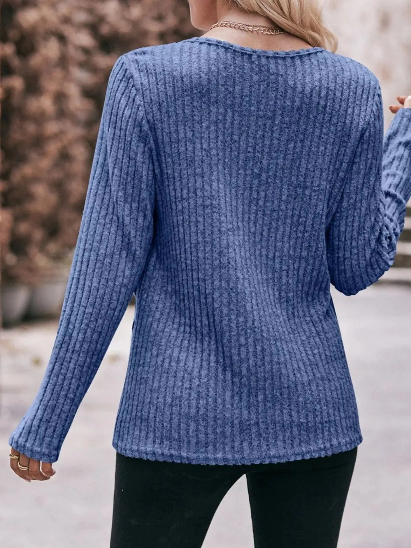 Ribbed Knit Long Sleeve T-Shirt Simply Love
