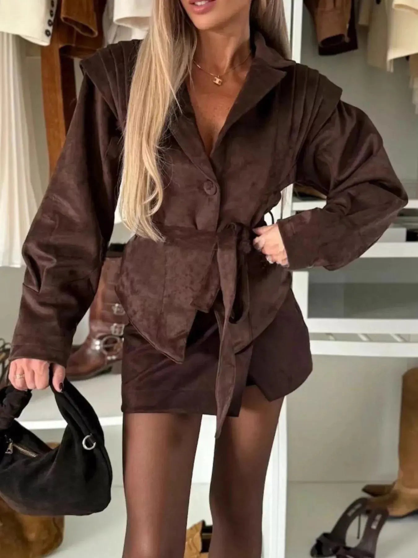 Lapel Collar Long Sleeve Jacket Simply Love