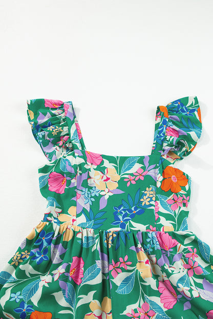 Green Floral Print Sleeveless Ruffle Tiered Maxi Dress Delight