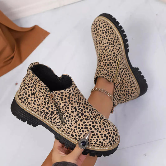 Leopard Print Ankle Boots with Zipper Simply Love