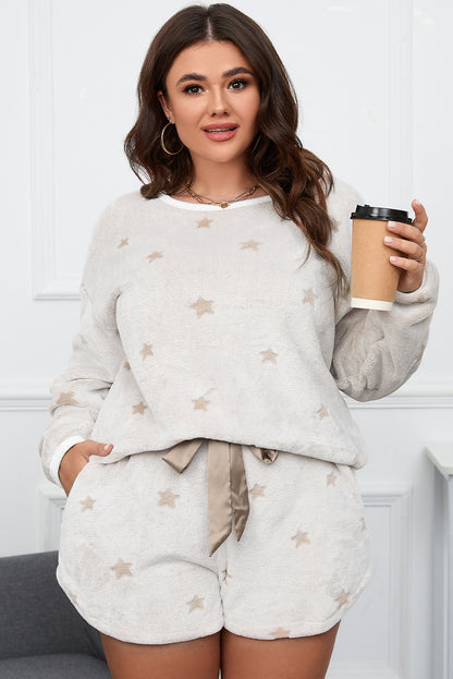 Cozy white plus size star print loungewear set