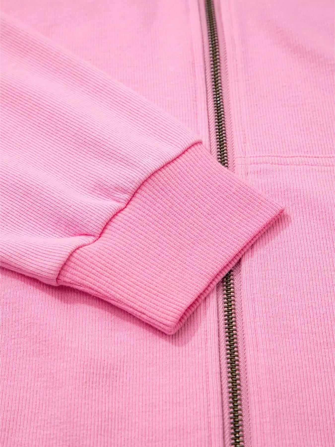 Solid Color Ribbed Zip Up Drawstring Hooded Jacket Simply Love