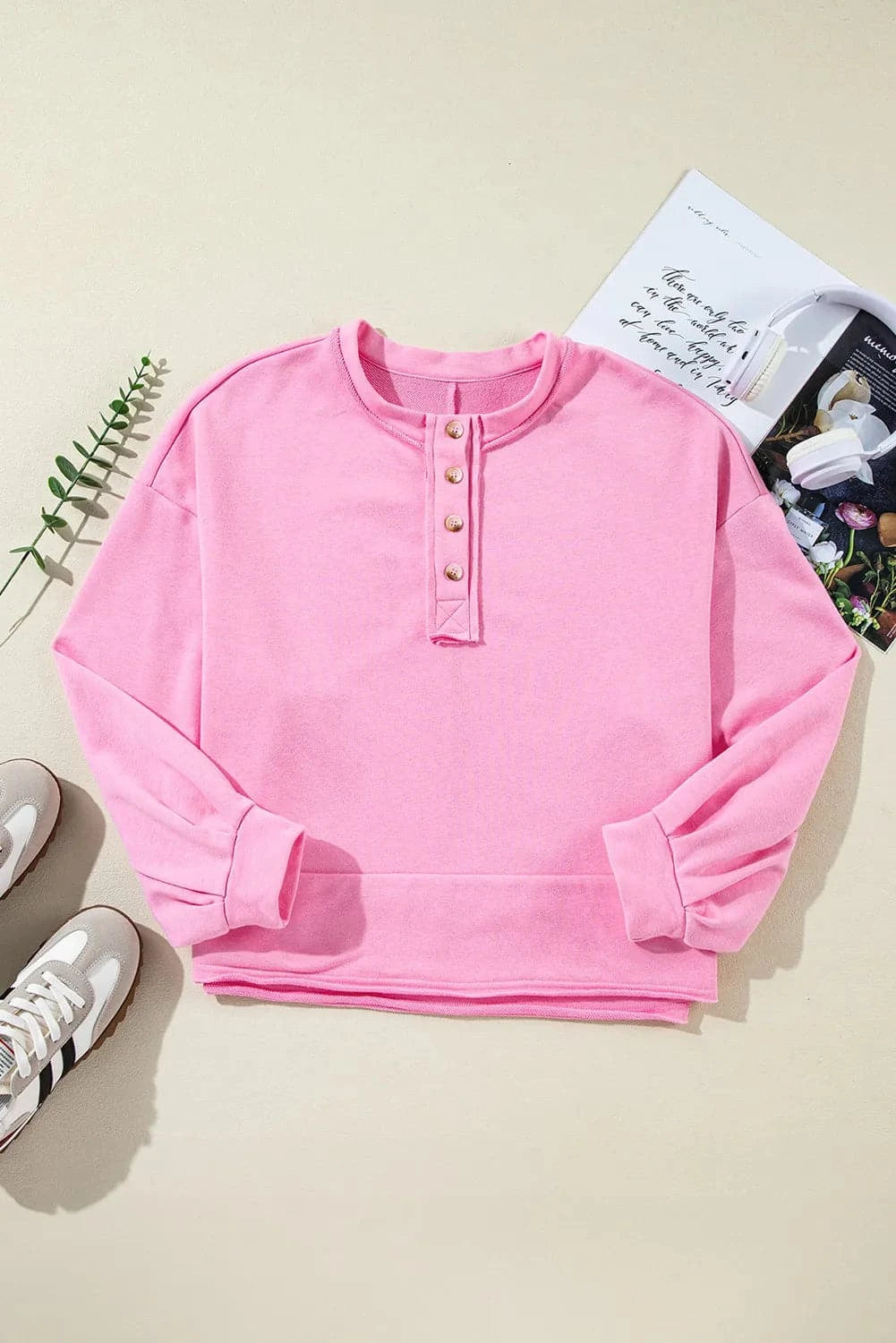 Chic half-button long sleeve pullover