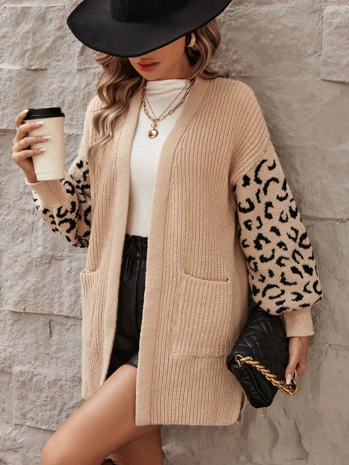 Leopard Print Cardigan with Pockets