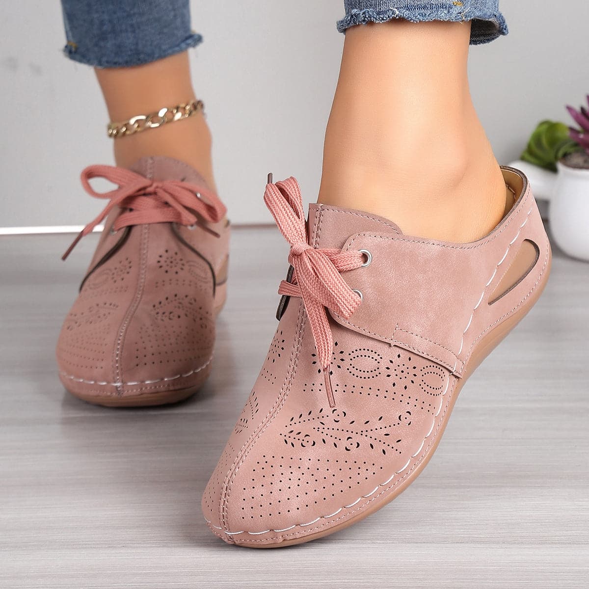 Lace-Up Round Toe Wedge Sandals.