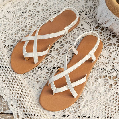 PU Leather Crisscross Flat Sandals.