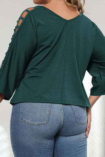 Plus Size Cutout Three-Quarter Sleeve Blouse.