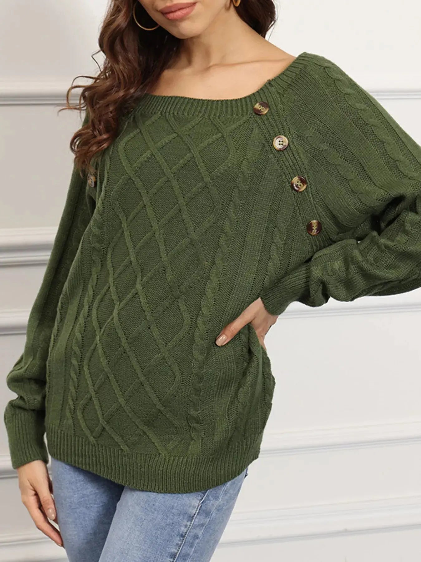 Cable Knit Boat Neck Sweater Simply Love
