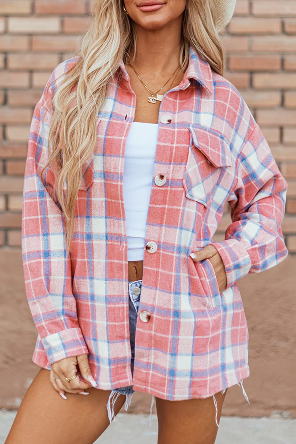 Plaid Button Up Long Sleeve Shacket.