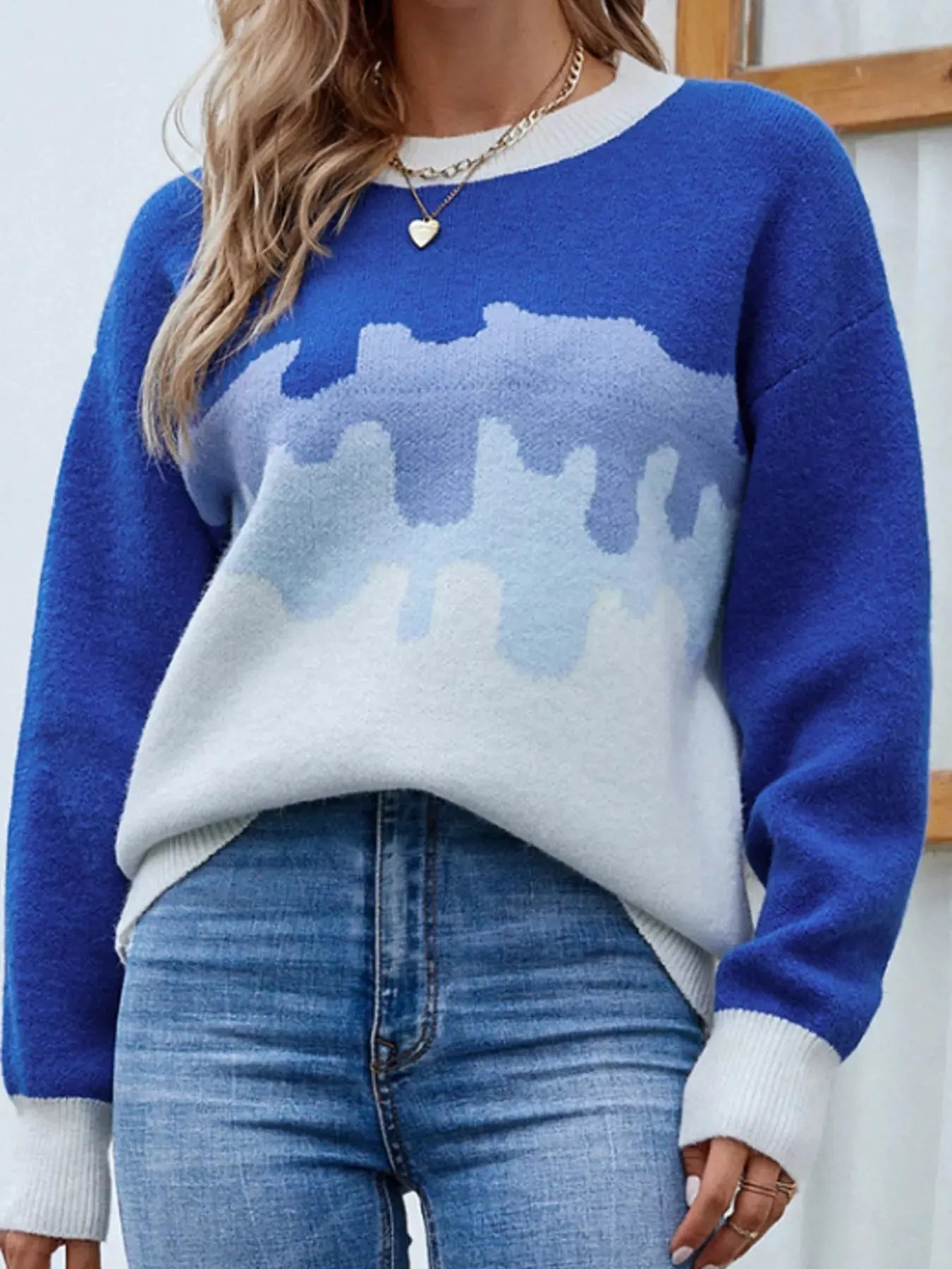 Contrast Round Neck Sweater Simply Love