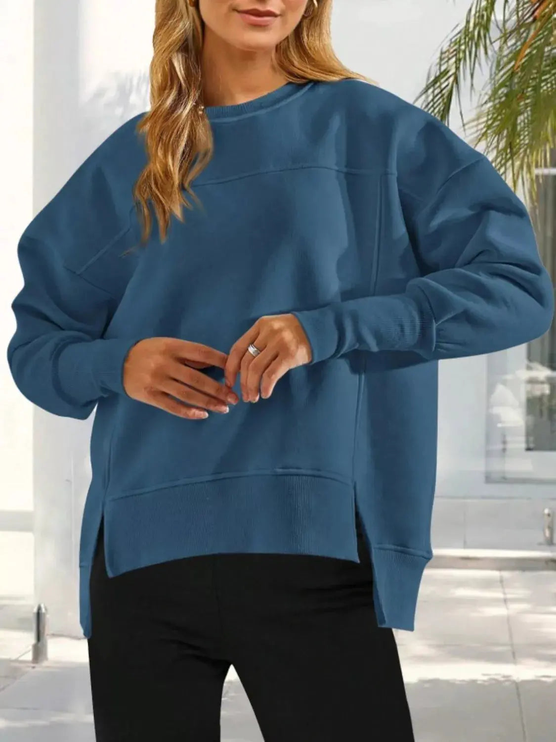 Casual Loose Side Slit Sweatshirt Simply Love