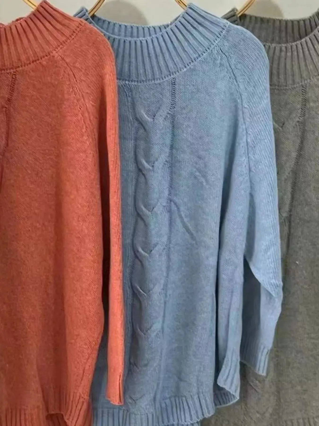 Full Size Cable-Knit Long Sleeve Sweater Plus Size Simply Love