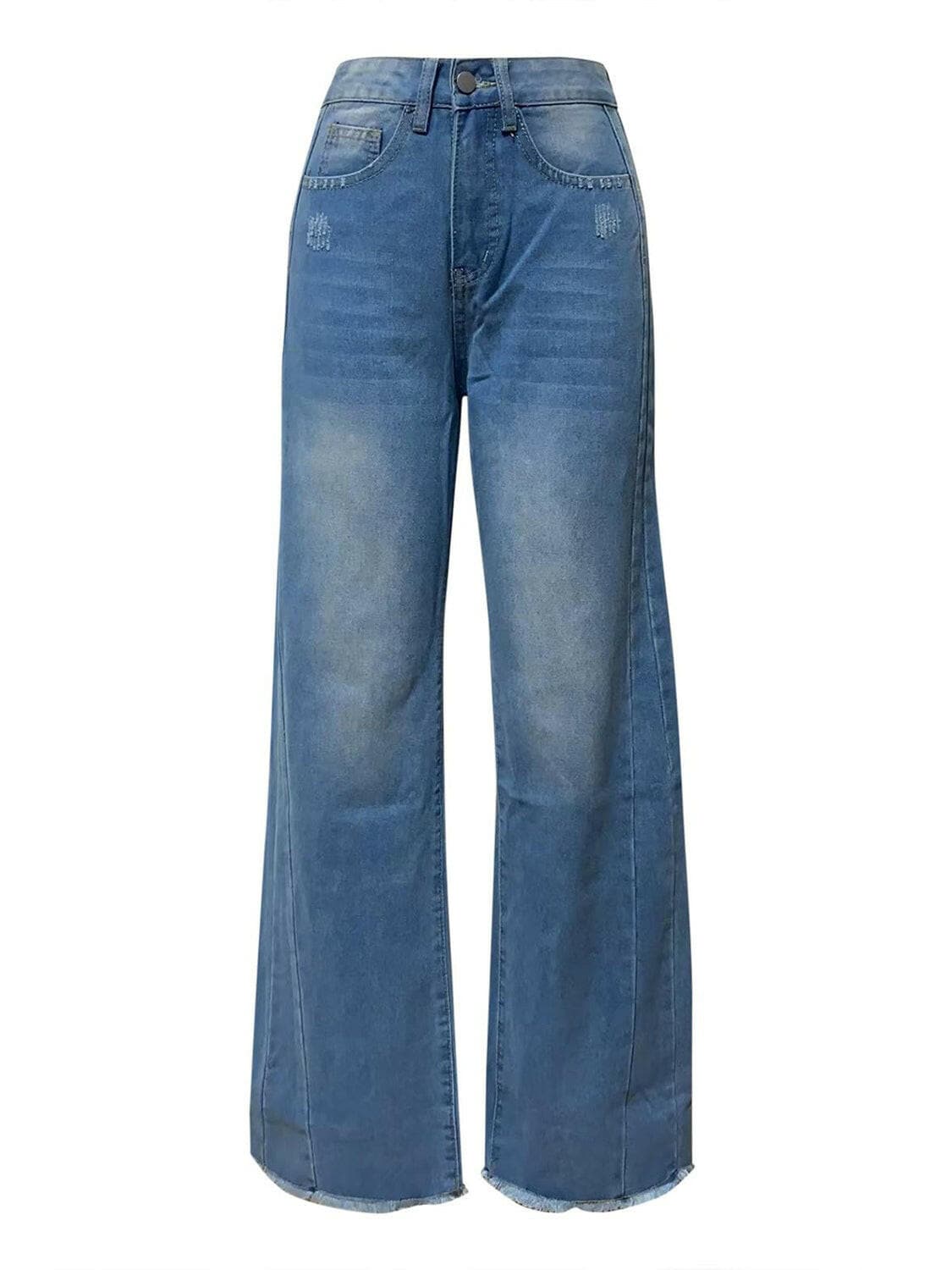 Raw Hem Wide Leg Jeans with Pockets.