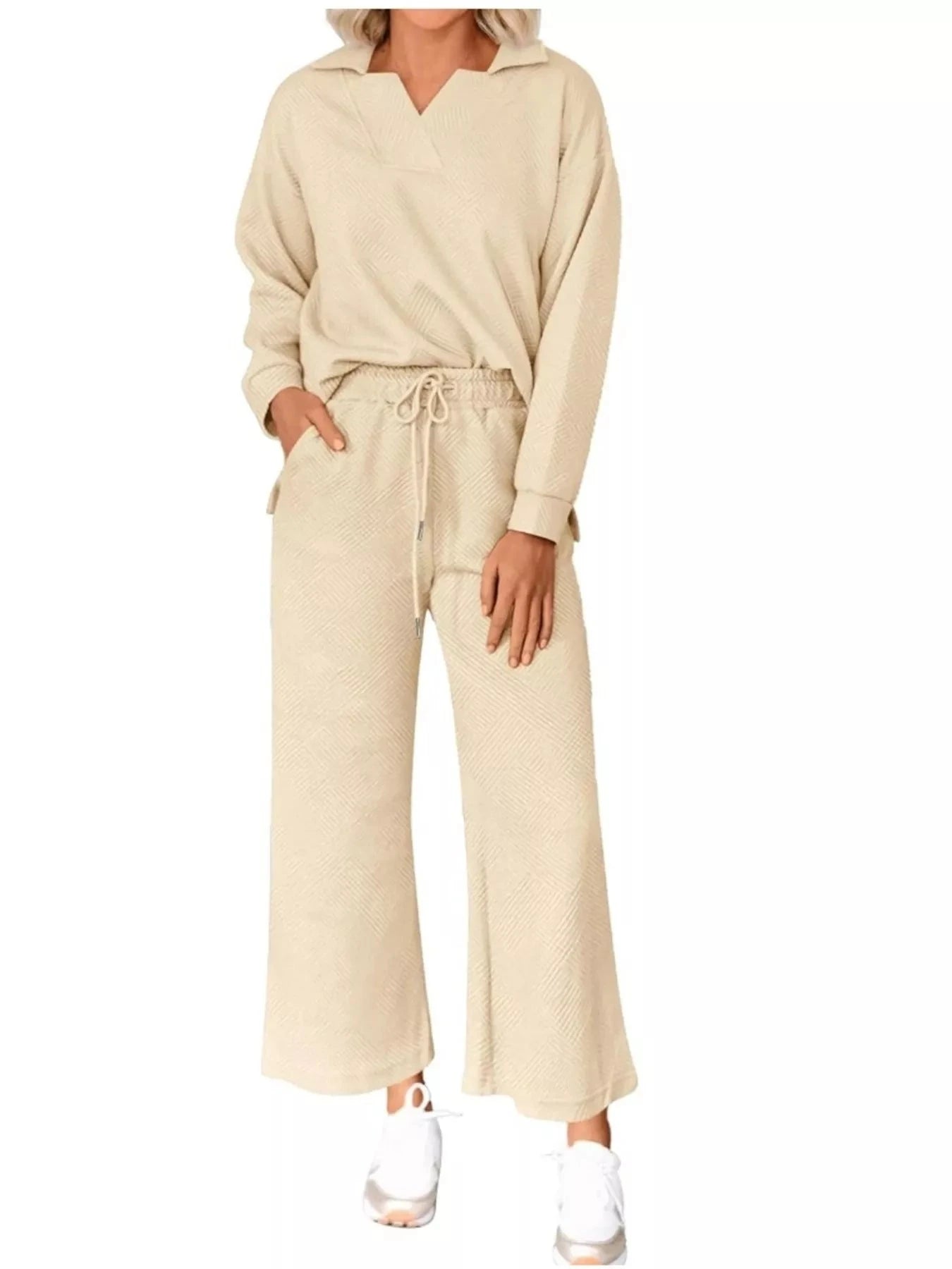 Side Slit Textured Top and Drawstring Pants Set Coco’s Tee Boutique