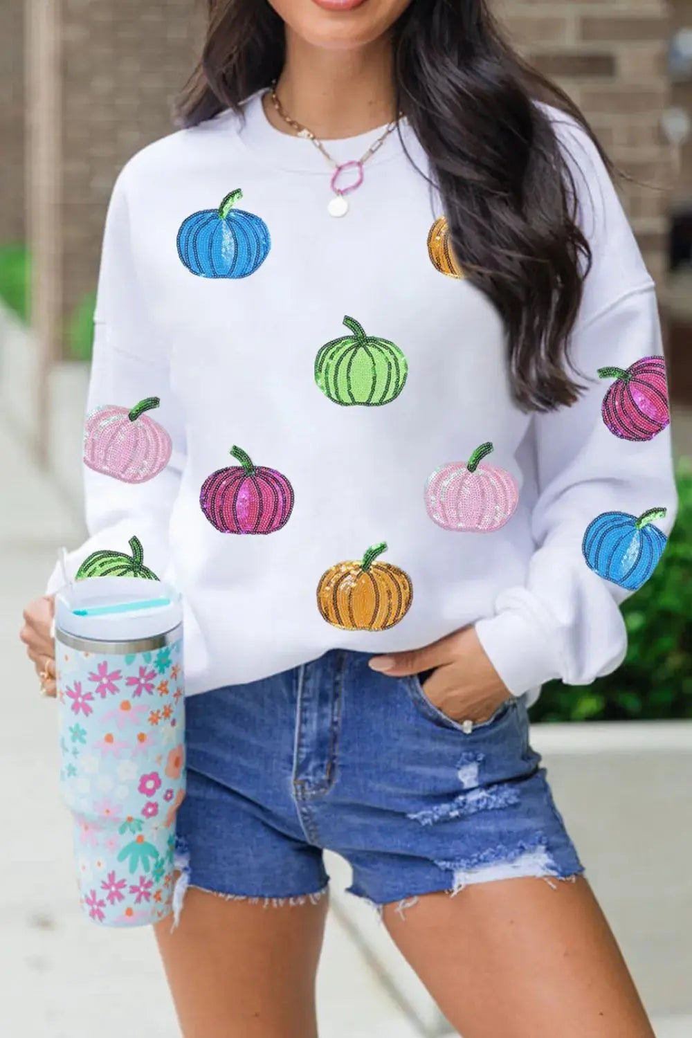 Pumpkin Round Neck Long Sleeve Sweatshirt Coco’s Tee Boutique